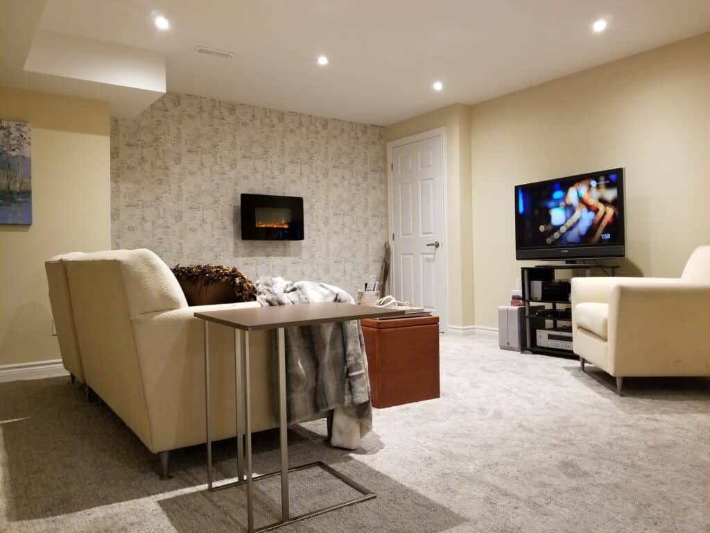 Family room in basement