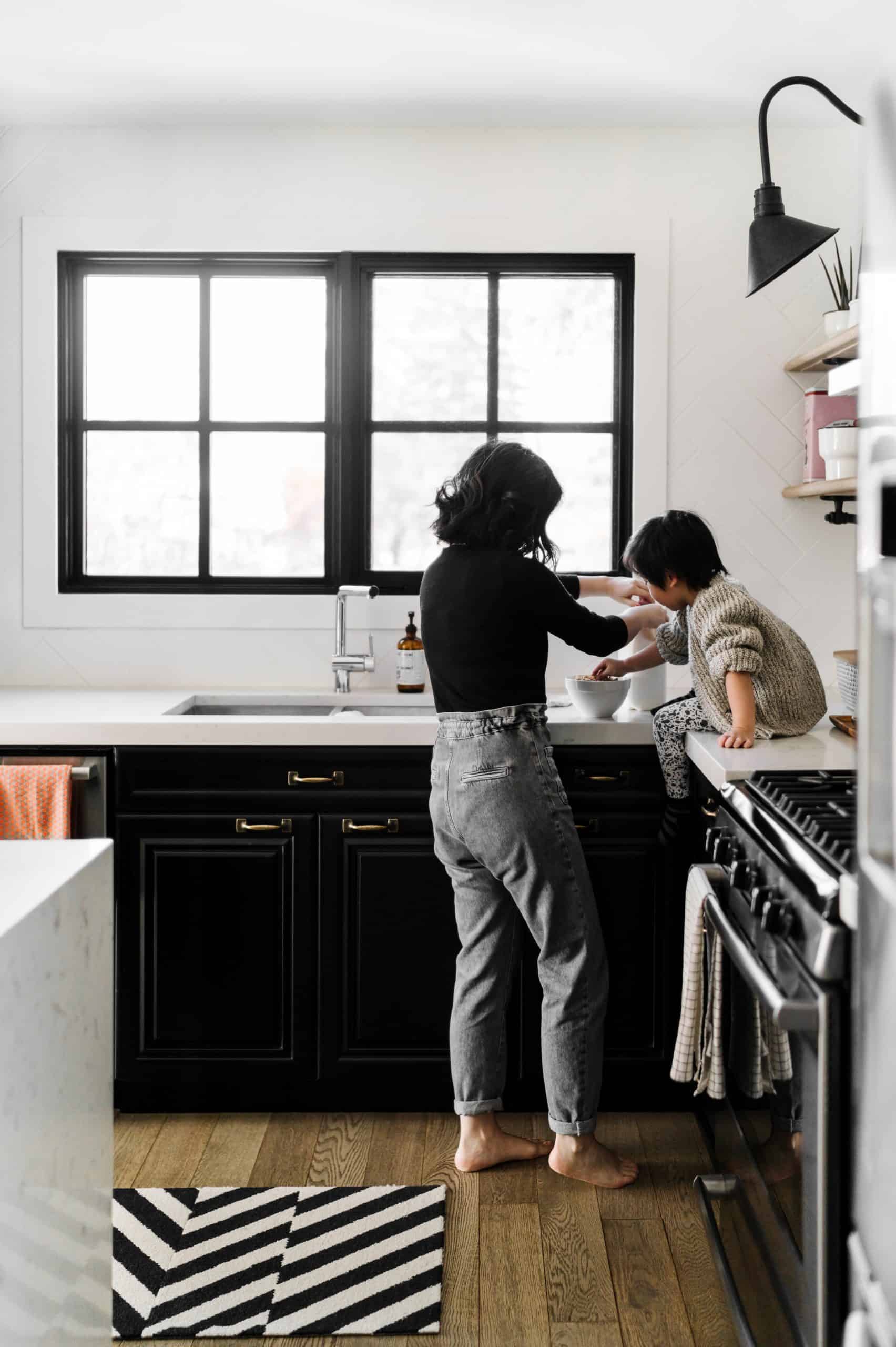 Woman and child in kitchen