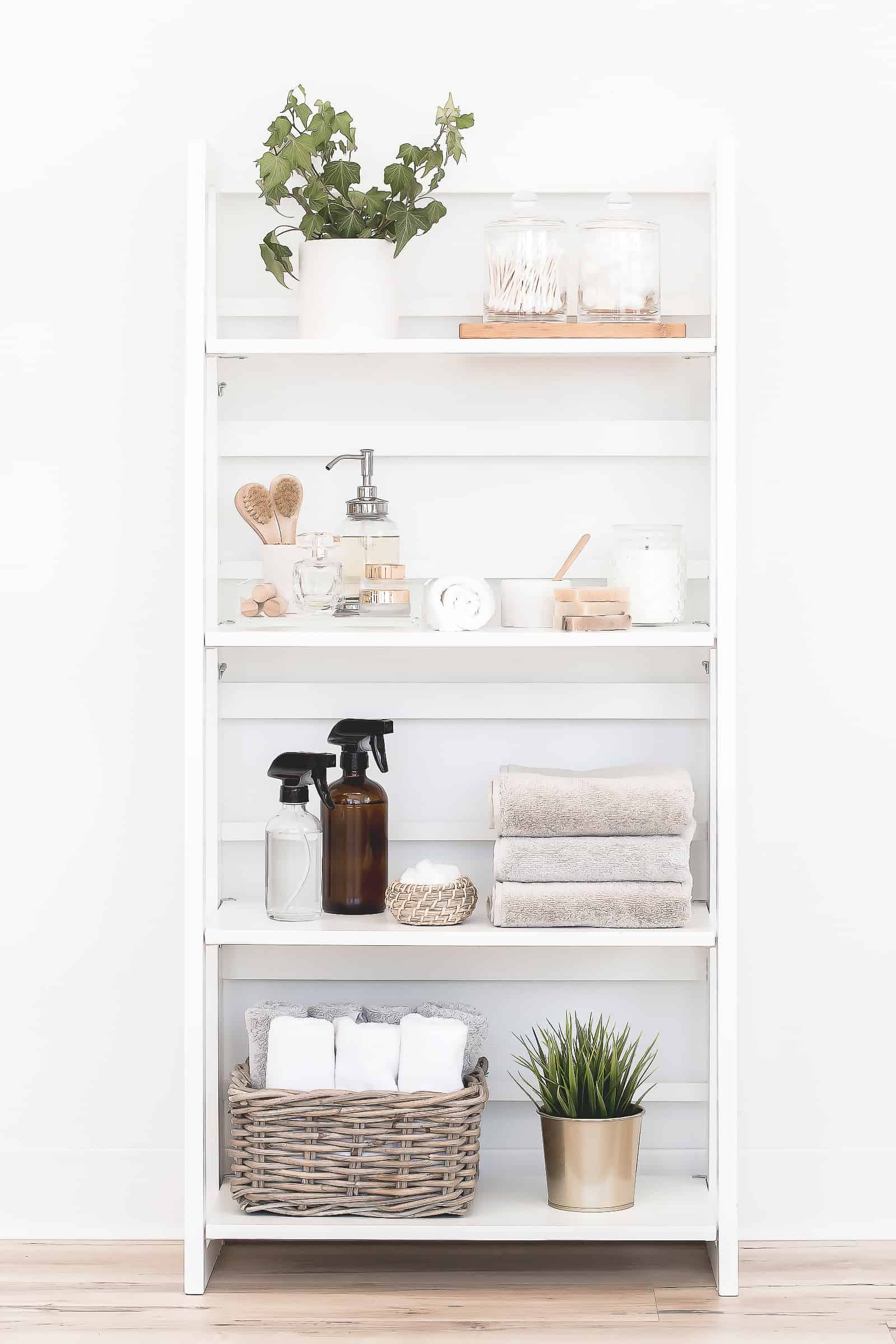 Life Goal - an organized home A white shelf with items neatly arranged