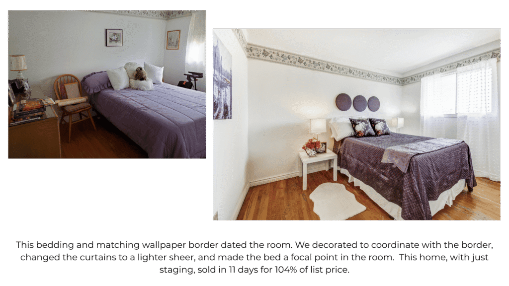 Embrace the wallpaper when staging dated bedrooms