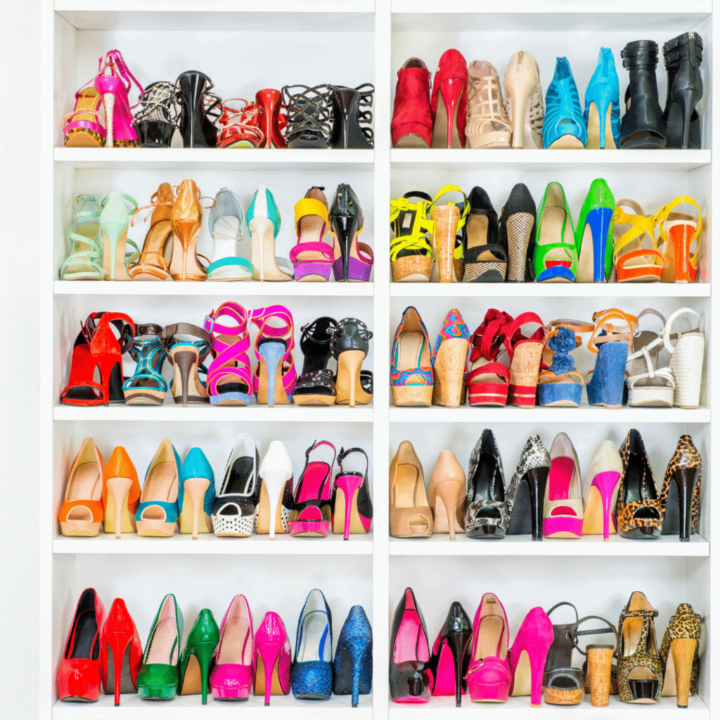 Shoe rack with many shoes