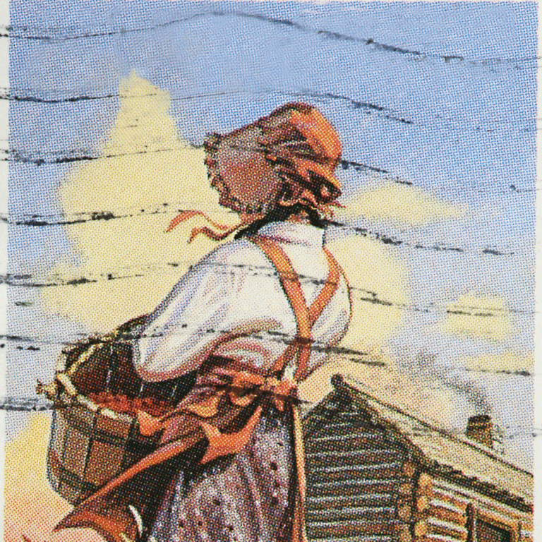 Pioneer woman holding a basket