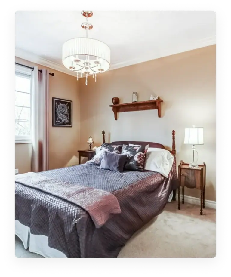 Staged purple bedroom