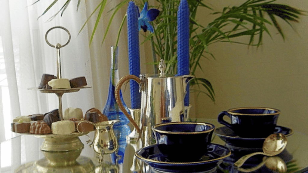 Blue cups on a table