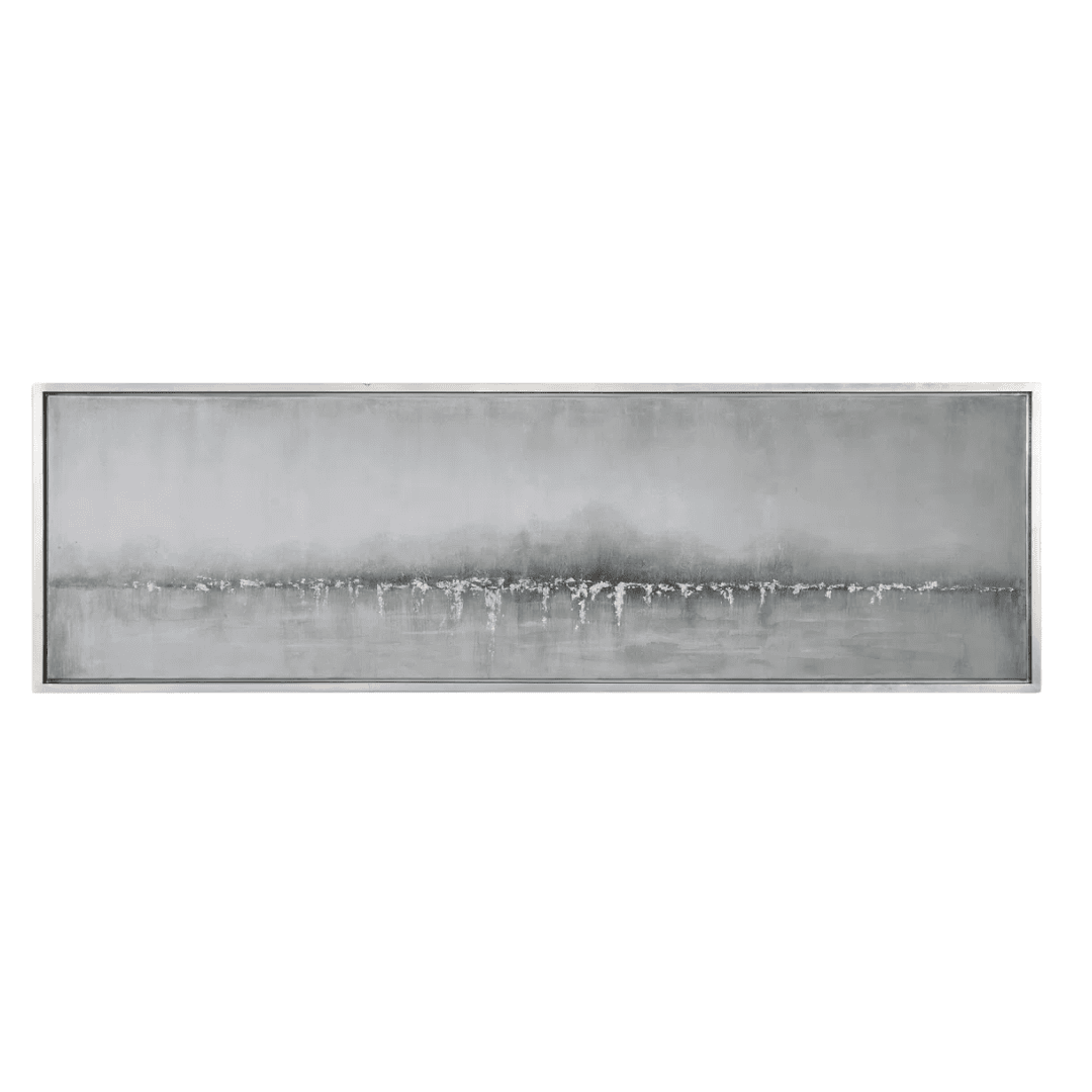 Wide abstract neutral artwork with soft blue and grey tones