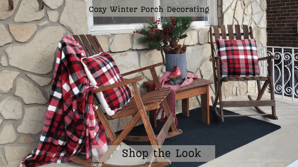 Cozy winter veranda look with rocking chairs, red and black pillows
