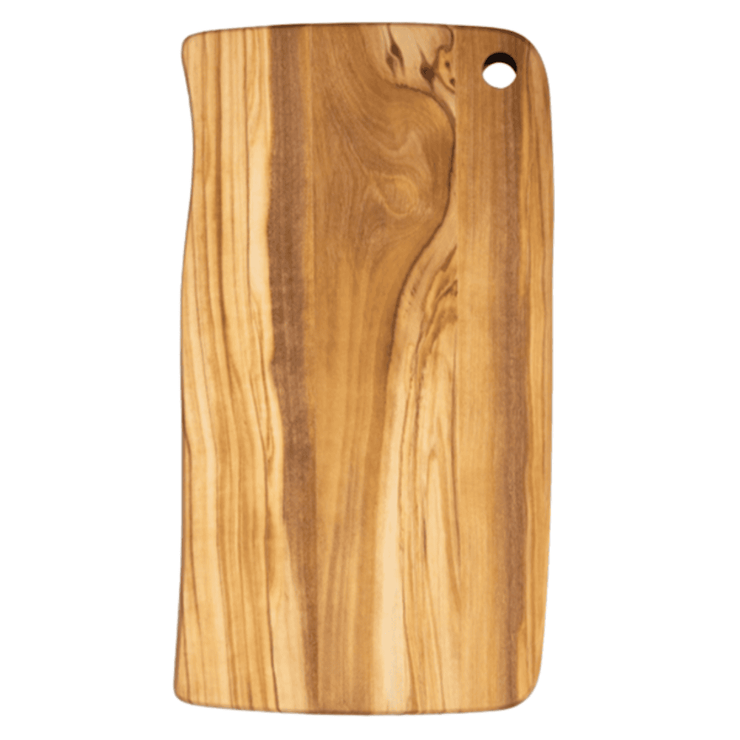 A uniquely grained olive wood board with warm, organic tones — great for slicing and serving or adding earthy texture to your vignette.