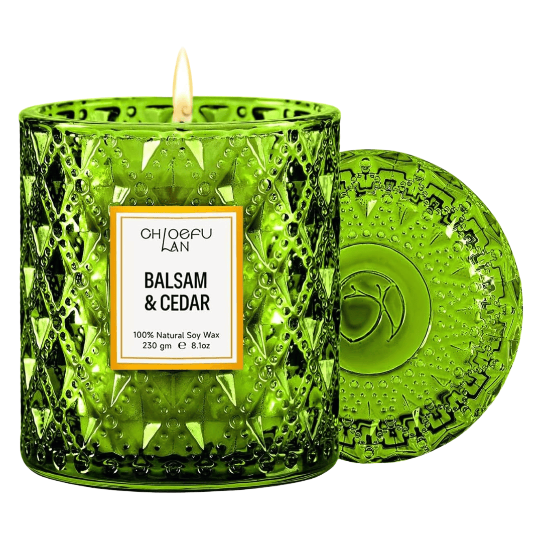 Beautiful green cut glass candle