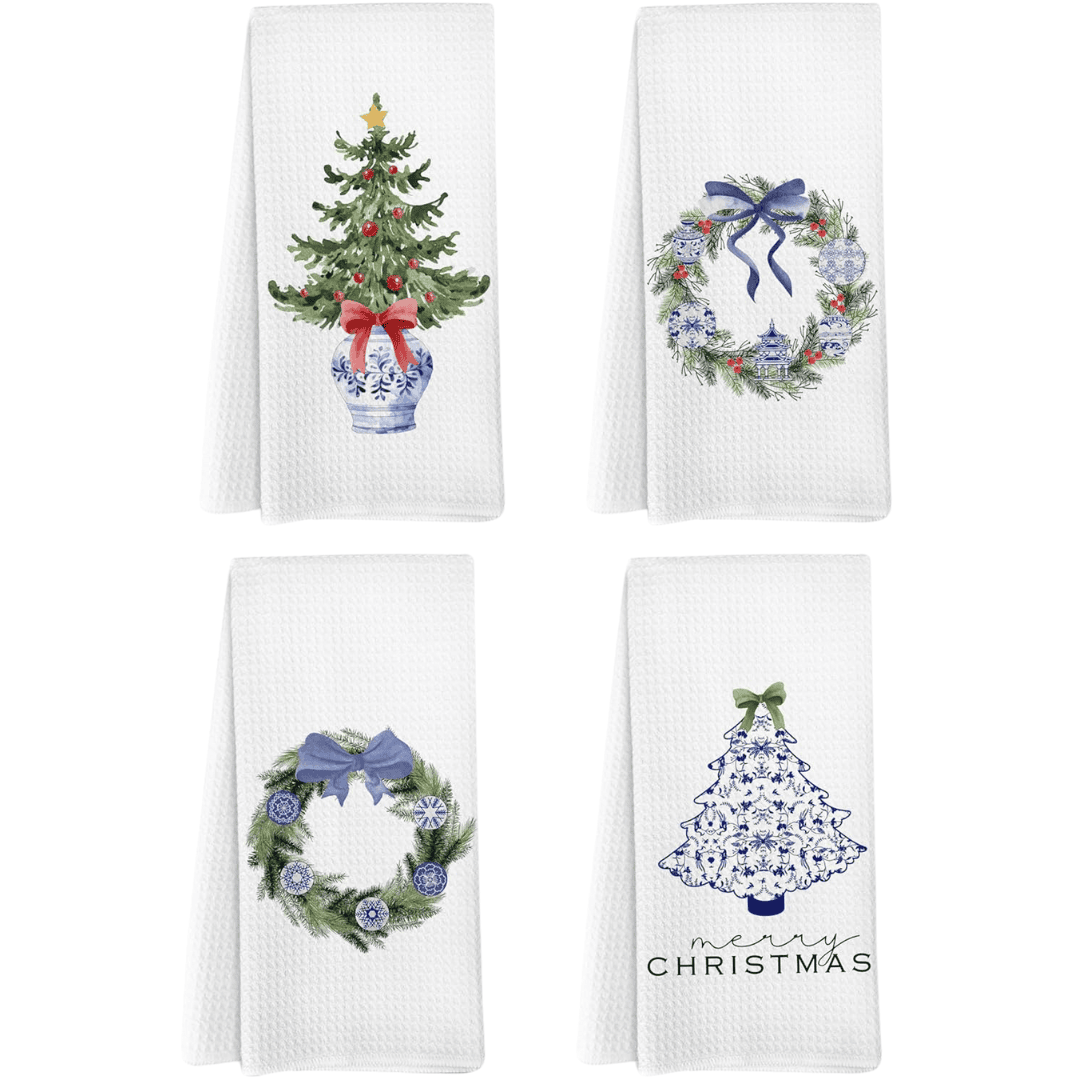 Set of 4 christmas inspired chinoiserie tea towels