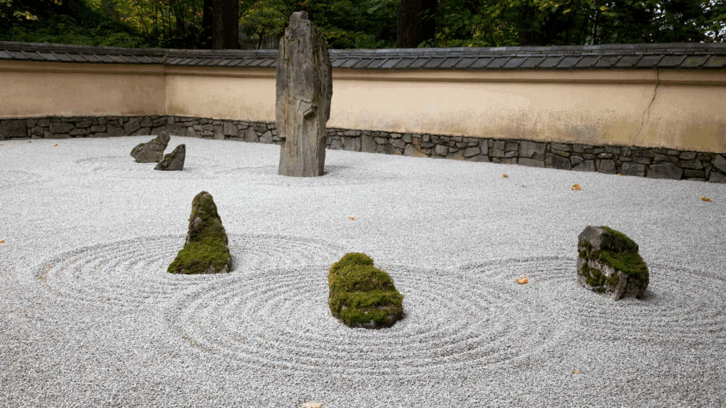 Japanese garden with gravel and space in between