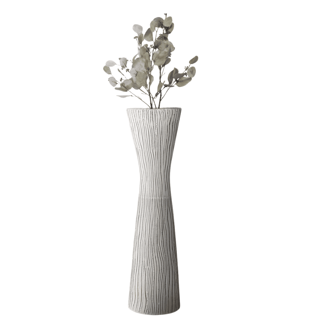 Textured stoneware vase with grounded, sculptural presence.