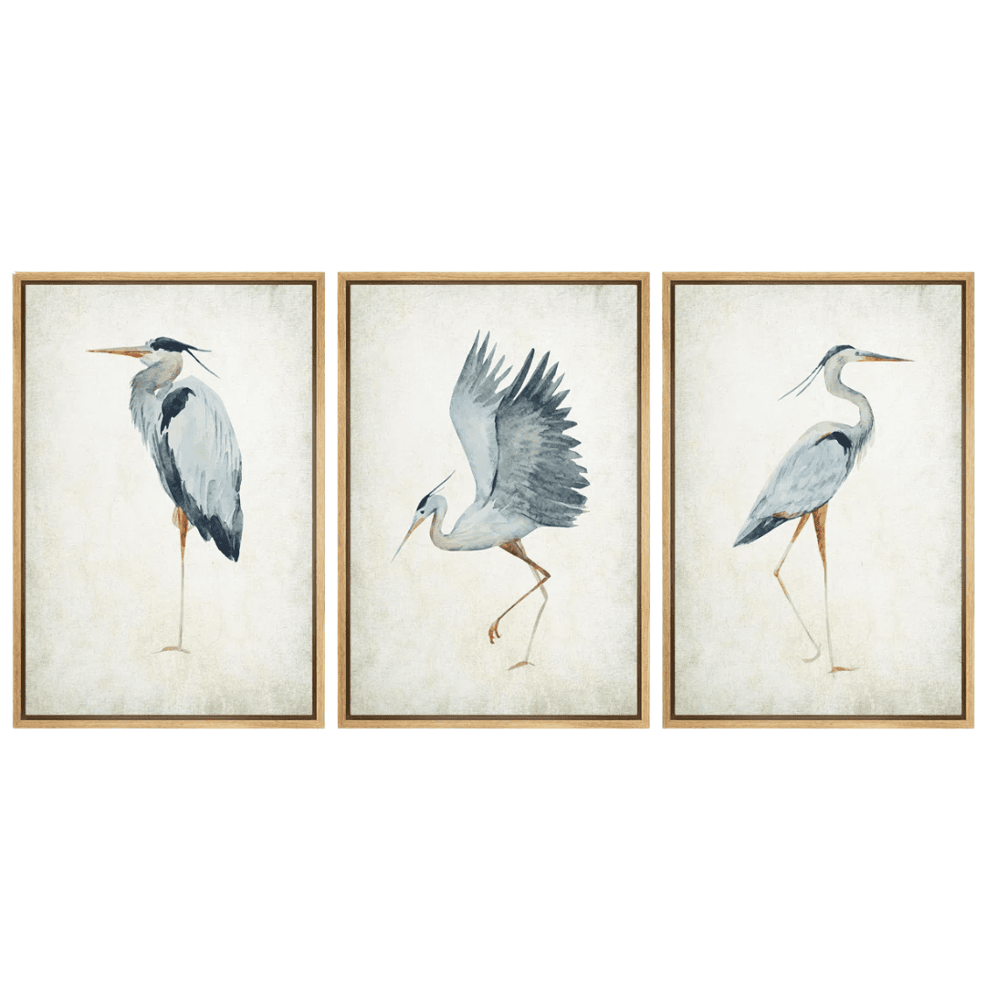 Soft nautical bird artwork in calming coastal tones