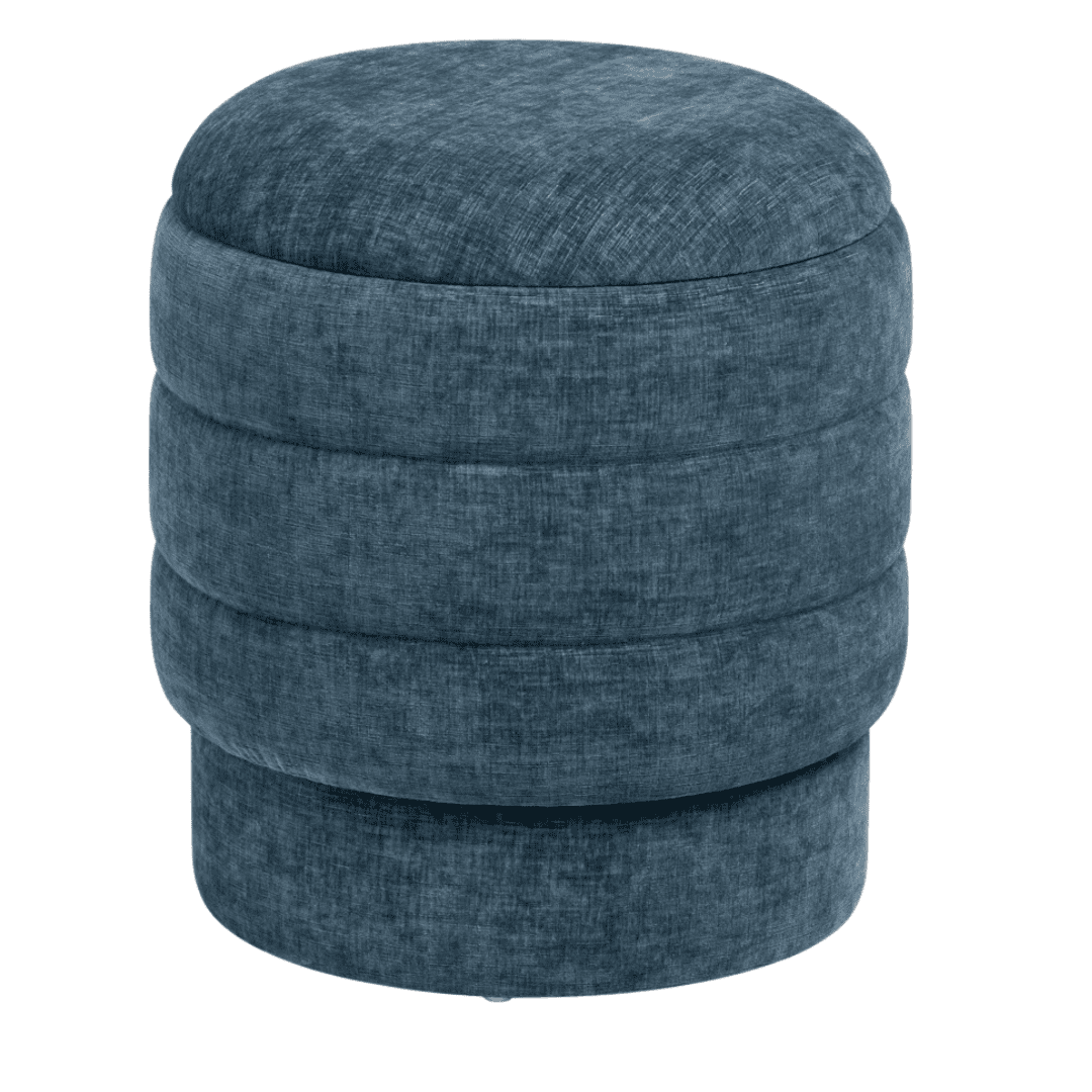 Compact navy storage ottoman with casual coastal appeal