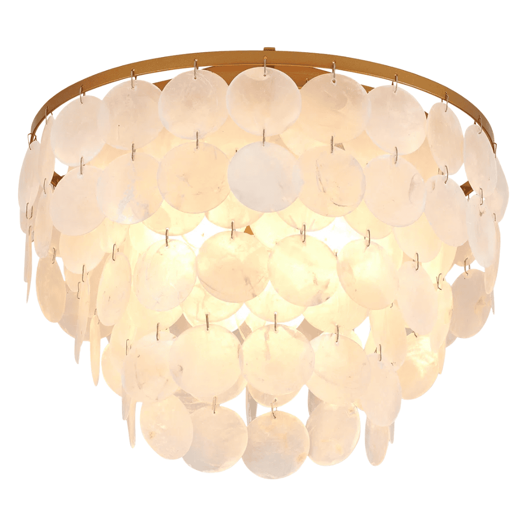 Shell flush mount creating soft, breezy coastal lighting