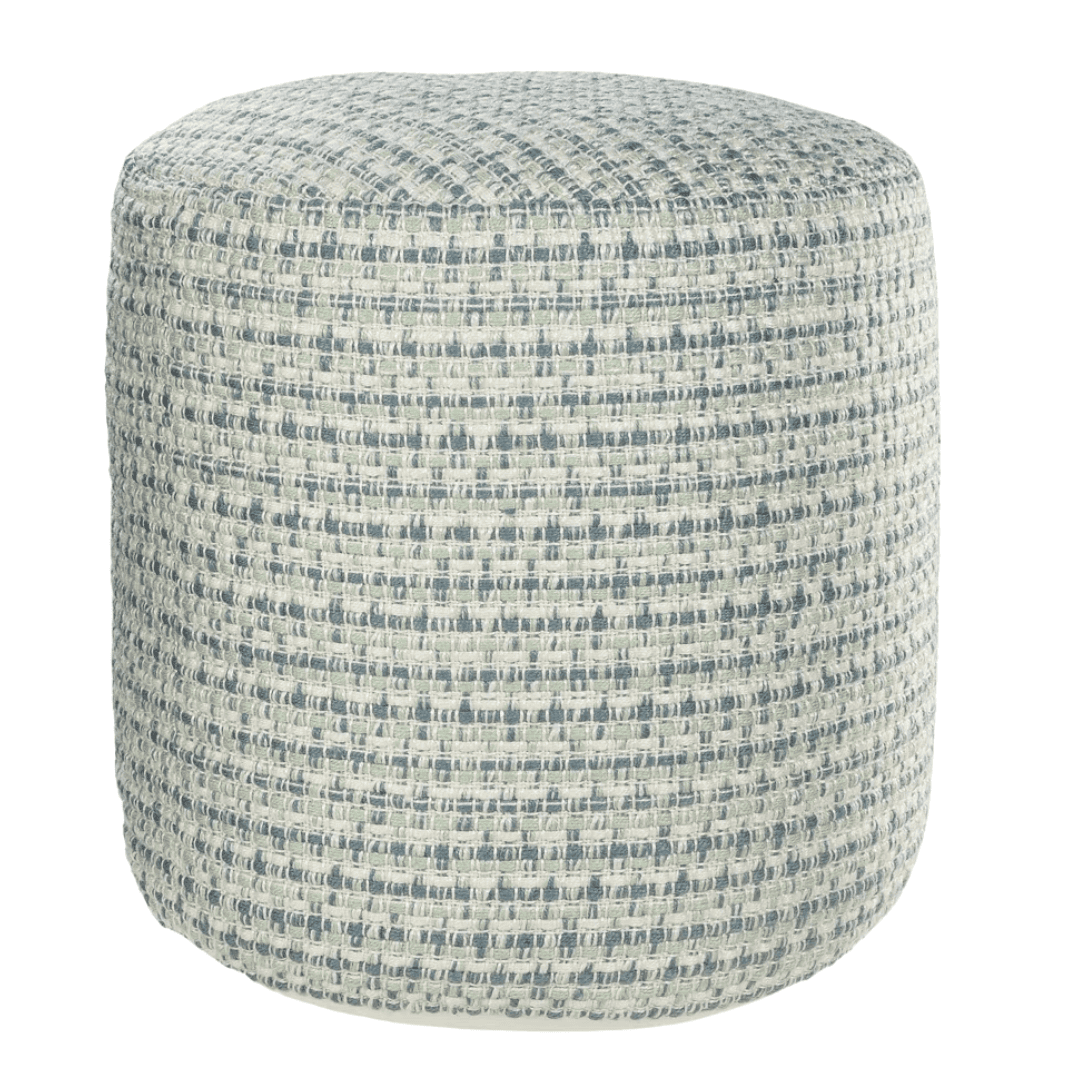 Versatile geometric pouf for seating, footrest, or side table in relaxed spaces