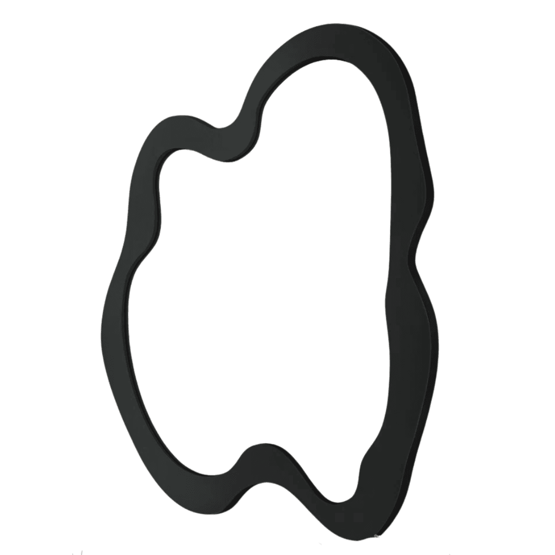 Irregular Wood Frame Asymmetrical wood mirror with soft, sculptural edges.