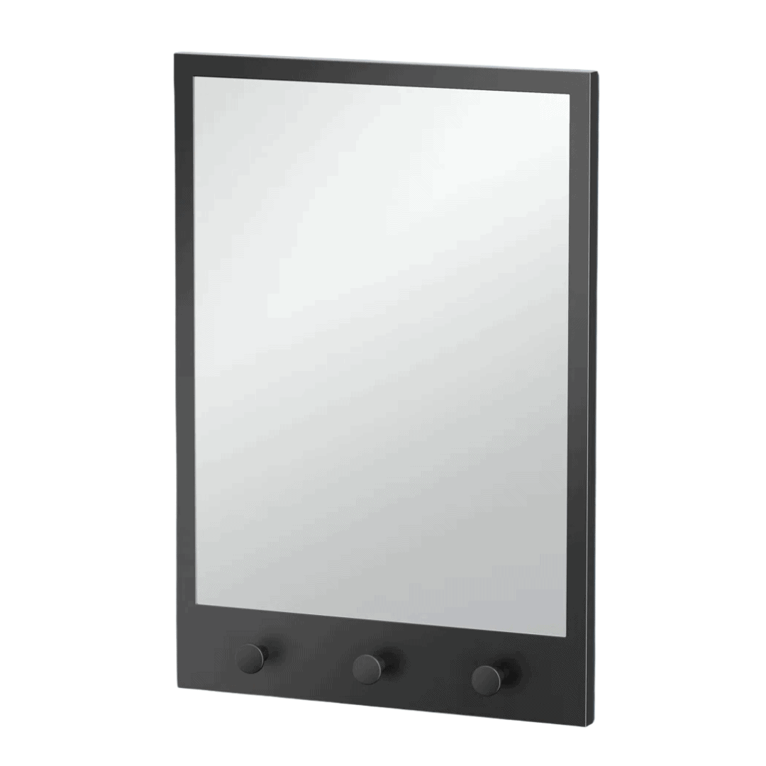 Rectangular Mirror with Hooks Rectangular mirror with integrated hooks for everyday function.