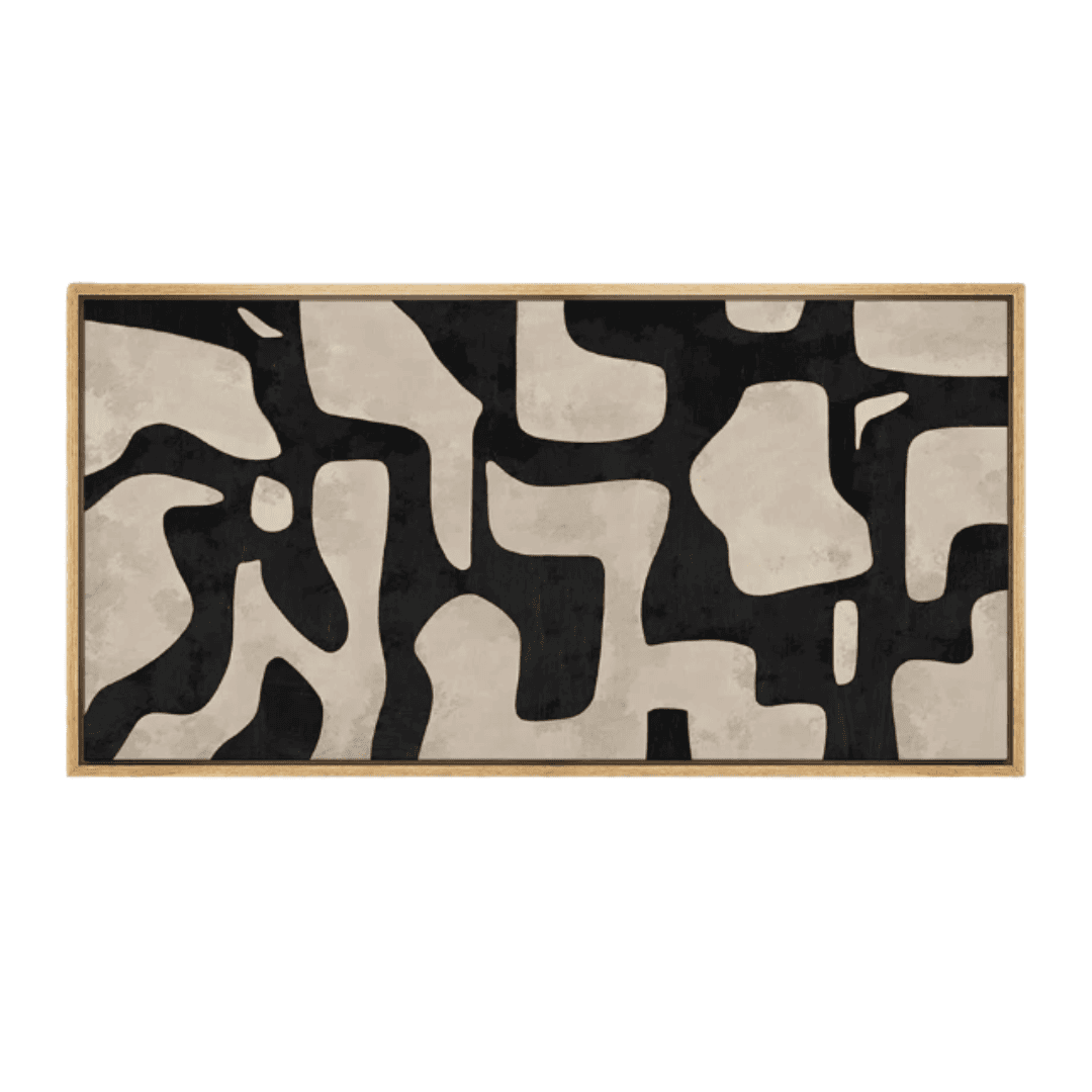 Artwork | Abstract Contours Canvas Bold black and beige abstract art introduces graphic contrast and a strong focal point above a console or cabinet.
