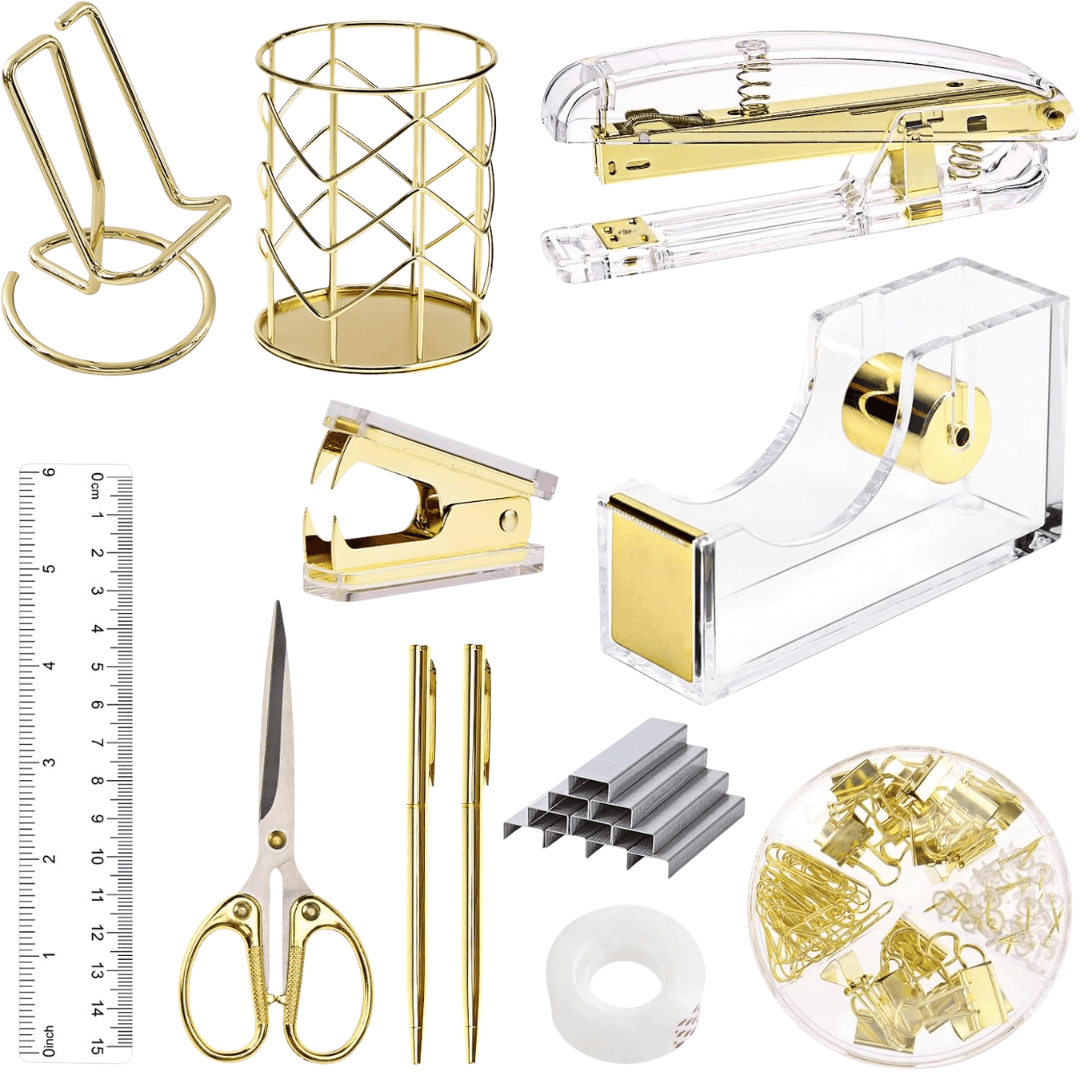 Gold and acrylic desk accessories