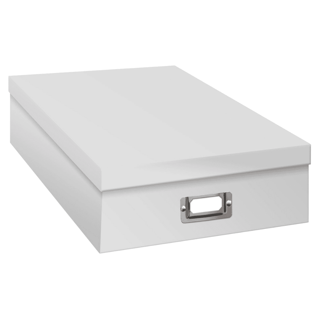 White archival storage boxes for storing paper