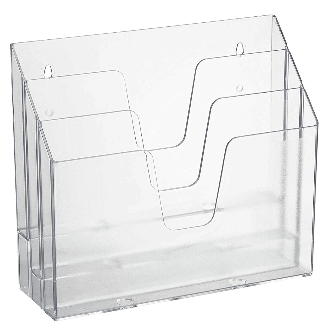 Acrylic file storage can be hung on the wall or be placed on the desk