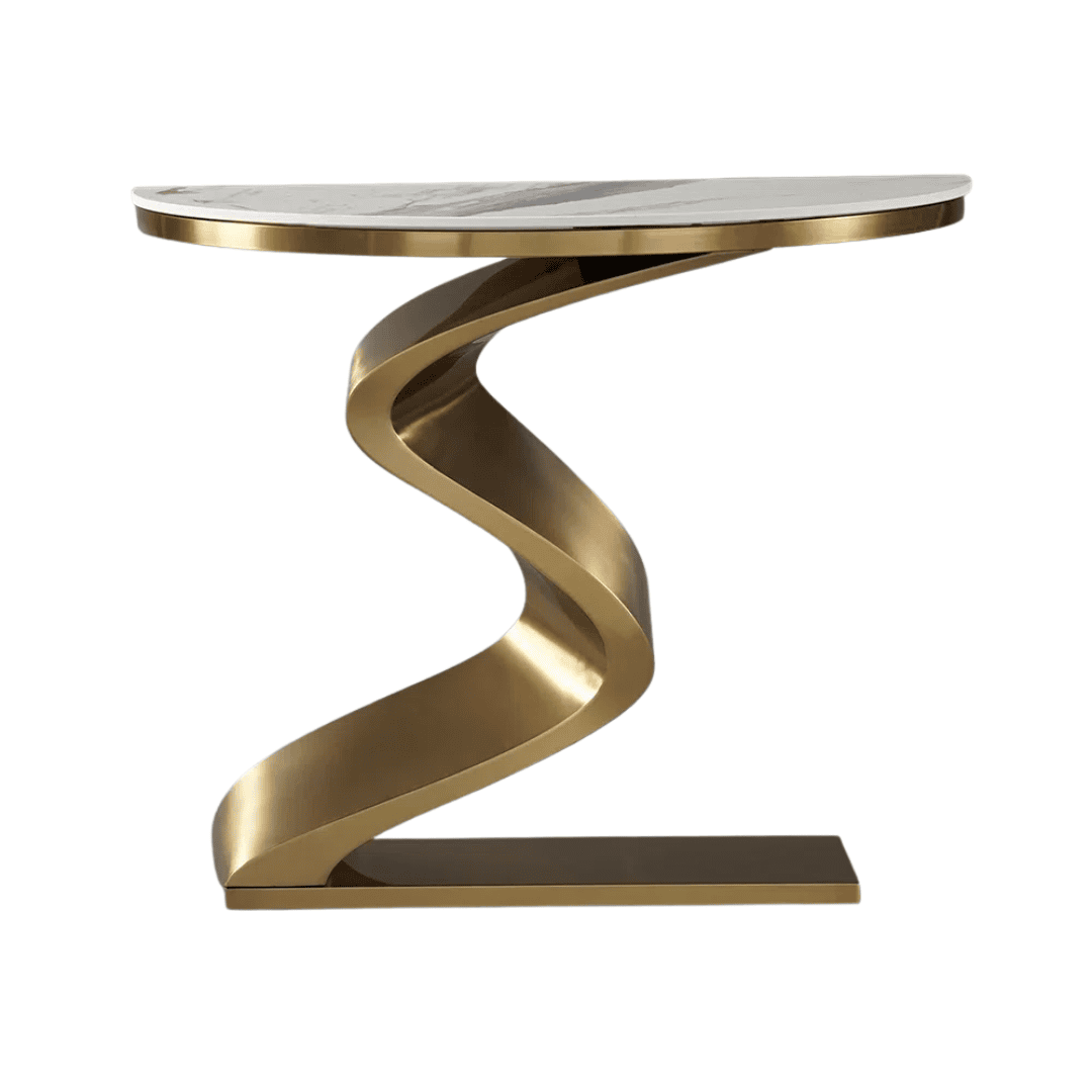Console / Cabinet Curved white-and-gold console with sculptural, flowing form.