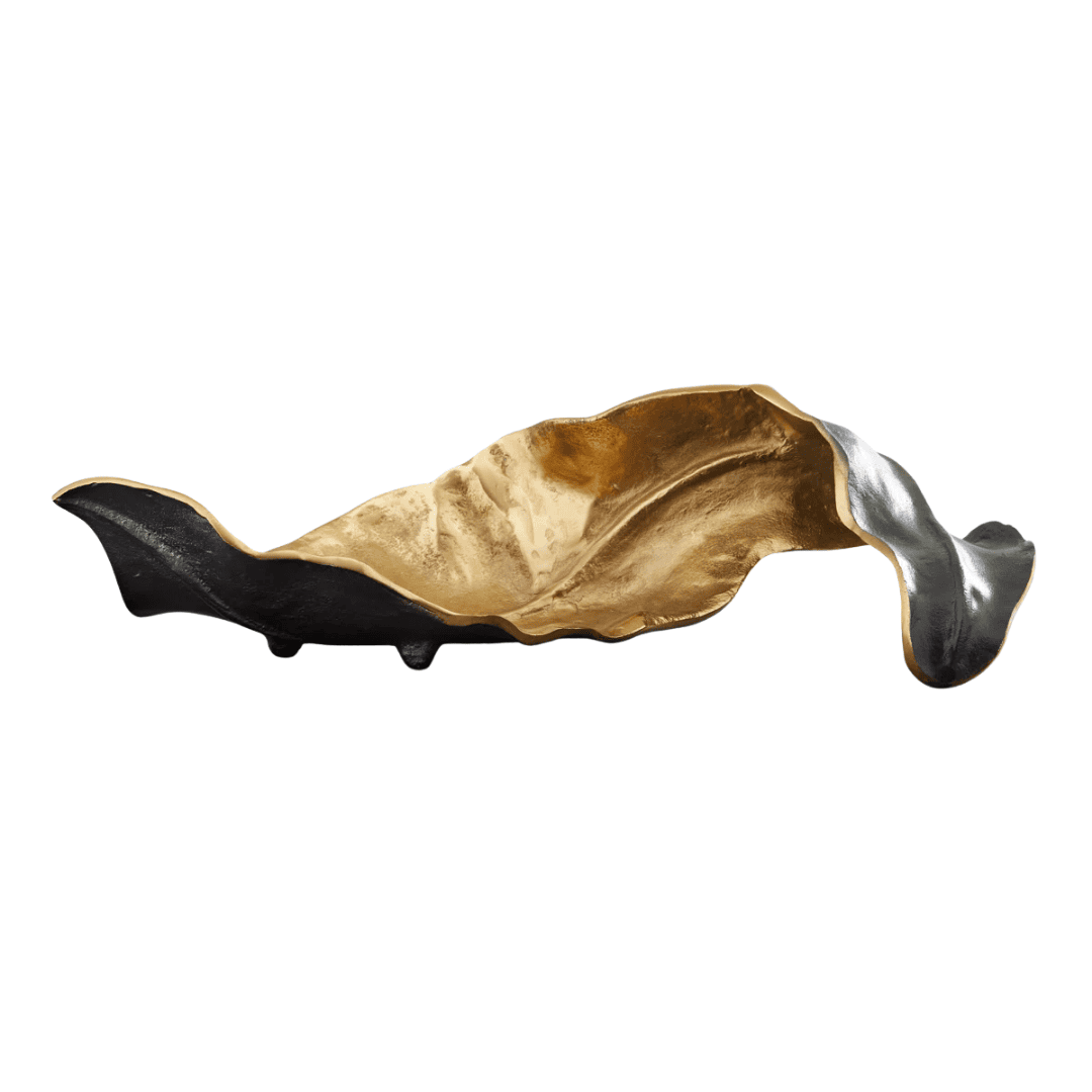 Dramatic black and gold leaf sculpture for modern tabletops