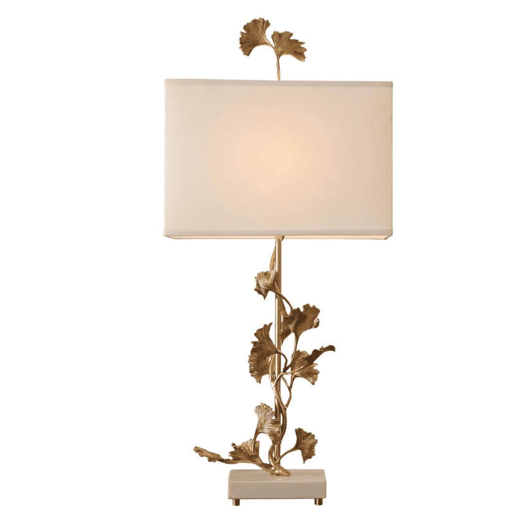 Elegant ginkgo table lamp blending nature-inspired form and brass