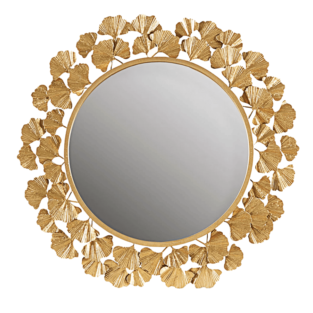 Ginkgo leaf mirror introducing organic form and soft gold accents