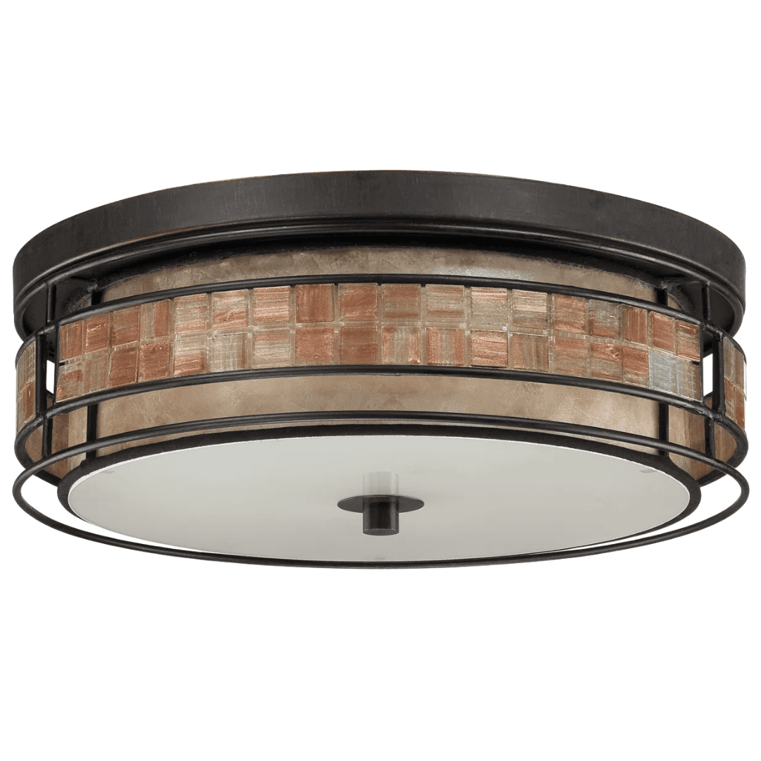 Textured flush mount with warm, natural glow.