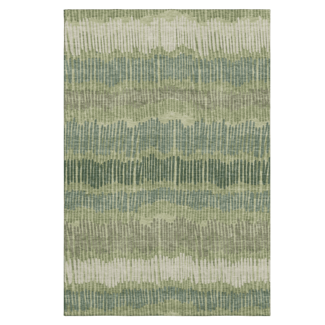 Washable green rug with linear pattern and soft texture