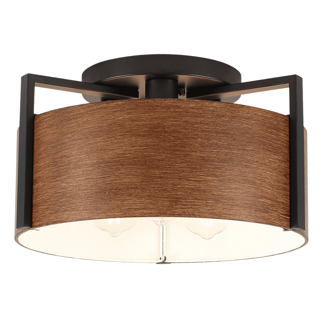 Drum flush-mount ceiling light with warm, textured finish