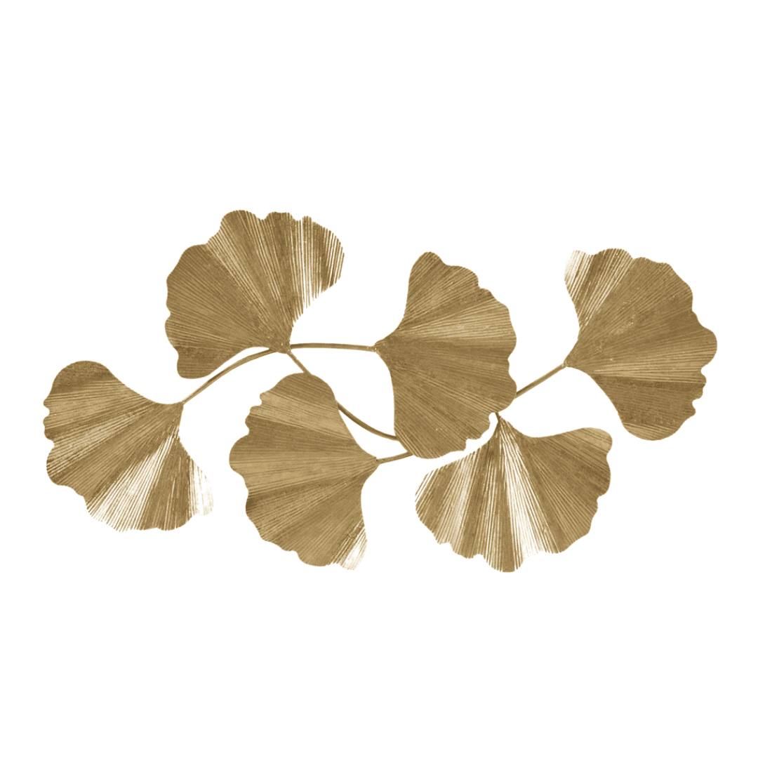Gold ginkgo leaf wall art with sculptural, organic form