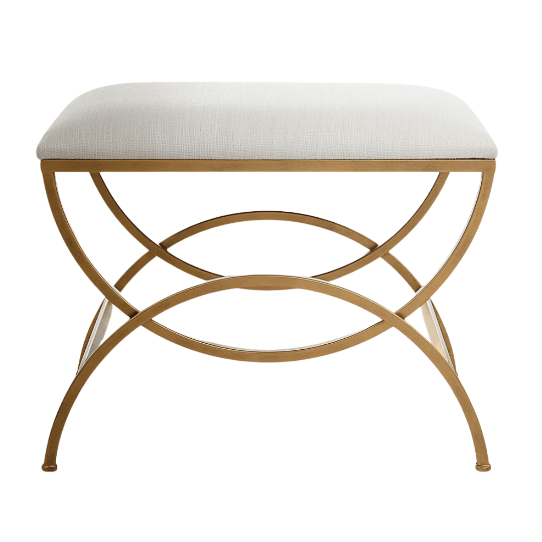 Brass iron accent stool with upholstered, versatile seat