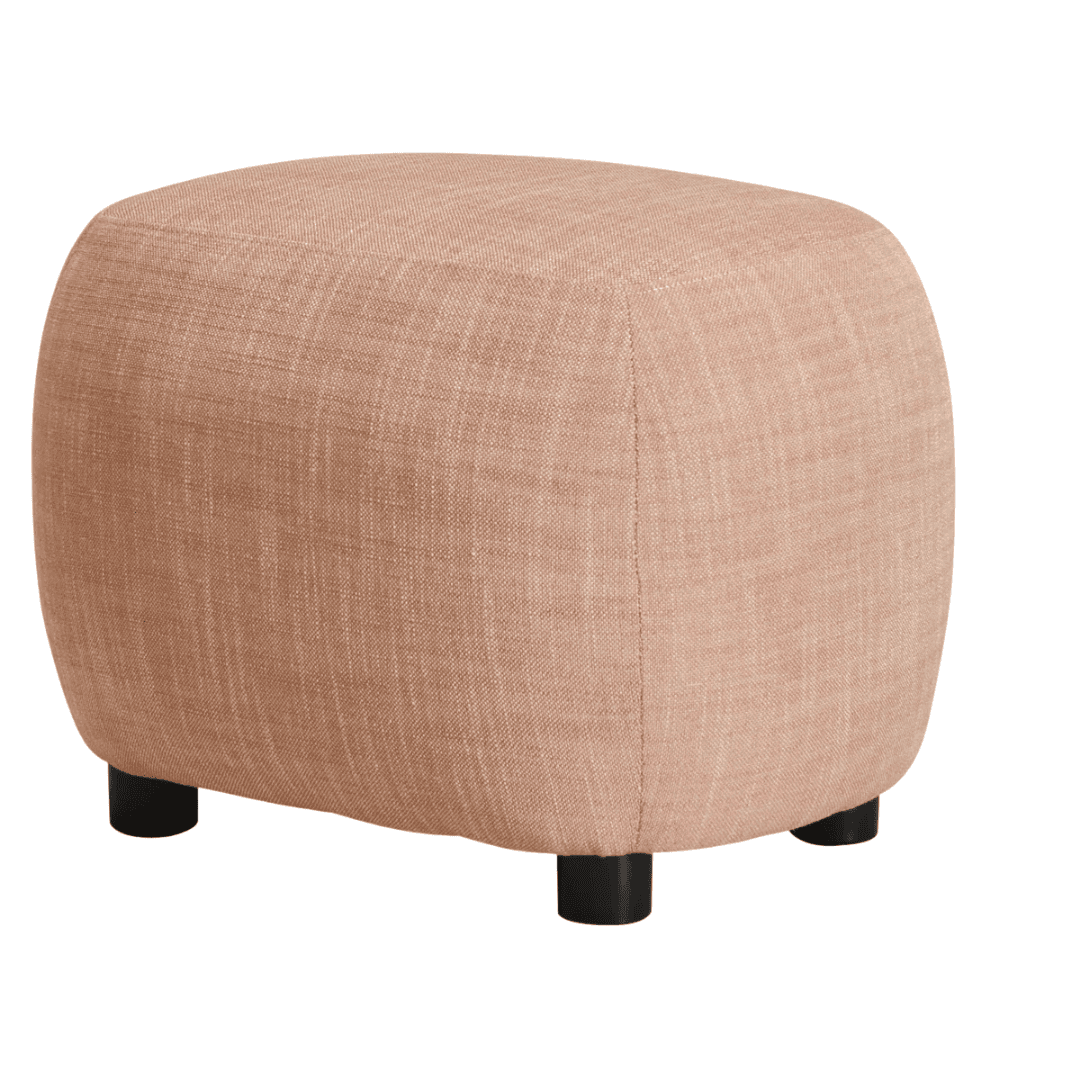Linen upholstered ottoman adding softness and casual seating