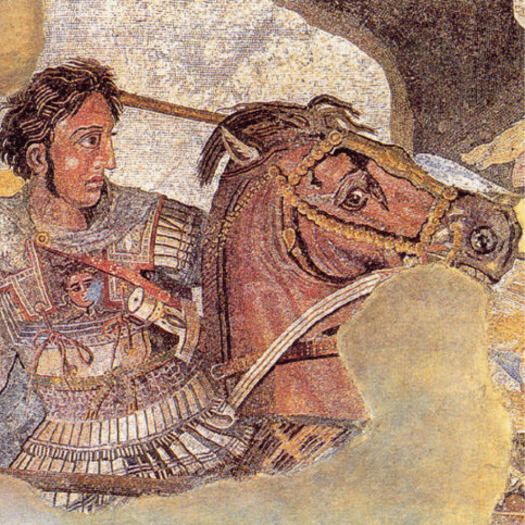 Alexander the Great on horseback with Bucephalus, Battle of Issus mosaic