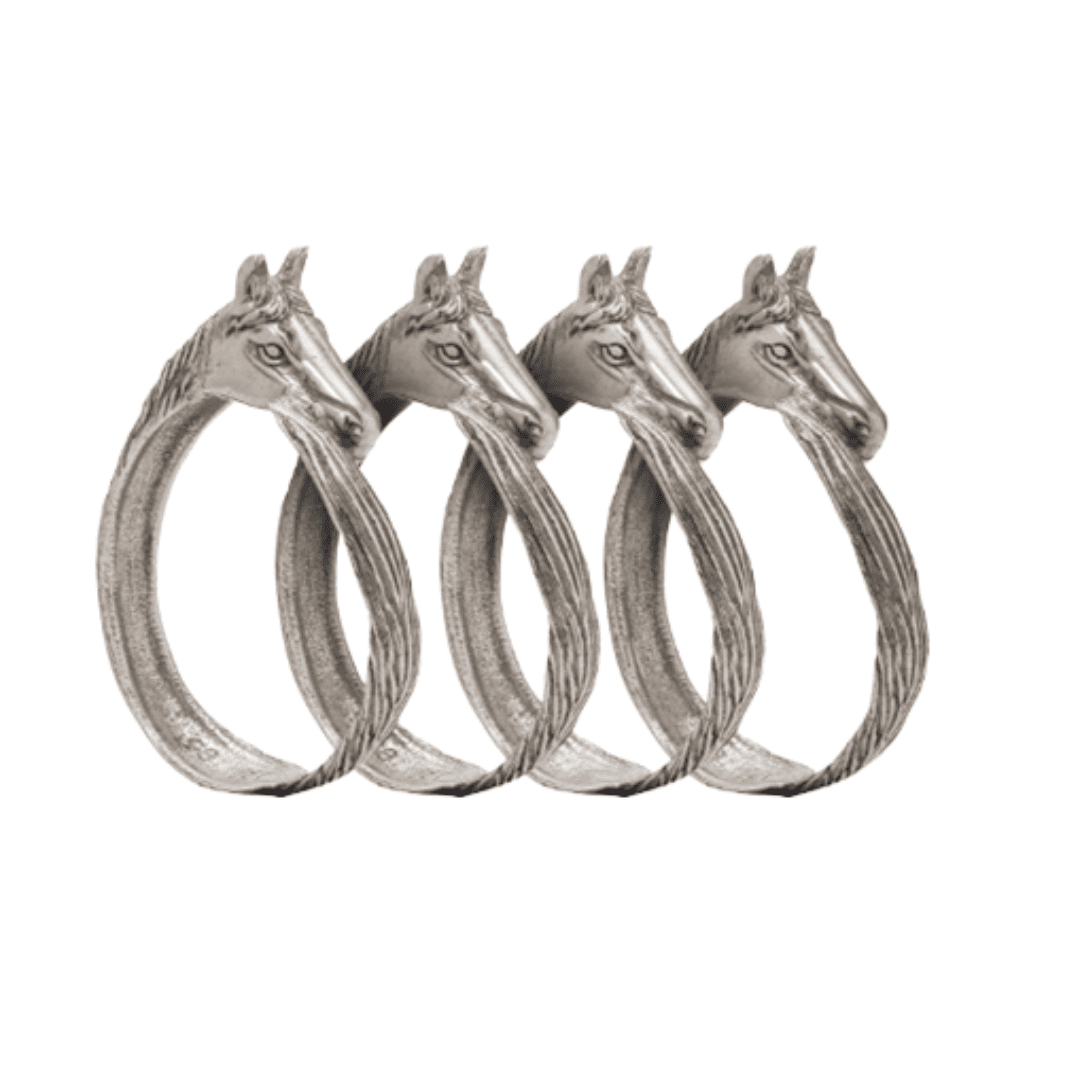 Equine Decor in Interior Design Pewter horse head napkin rings set