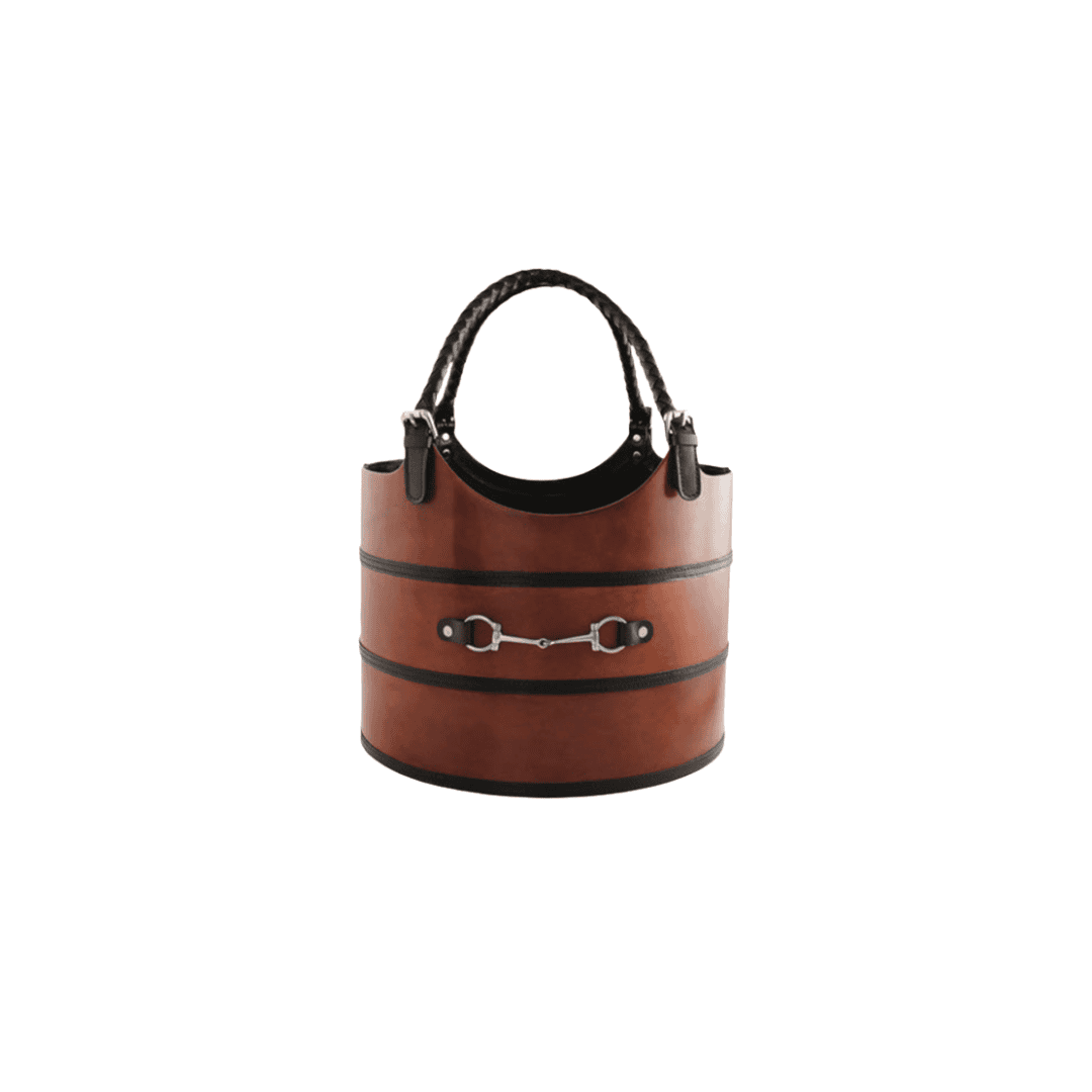 Leather equestrian basket with stainless steel handle