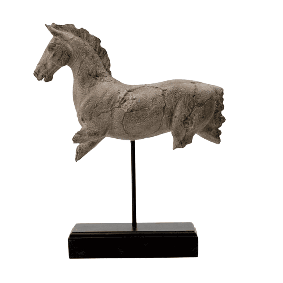 Equine Decor in Interior Design Gray stone powder horse figurine on iron rectangular base