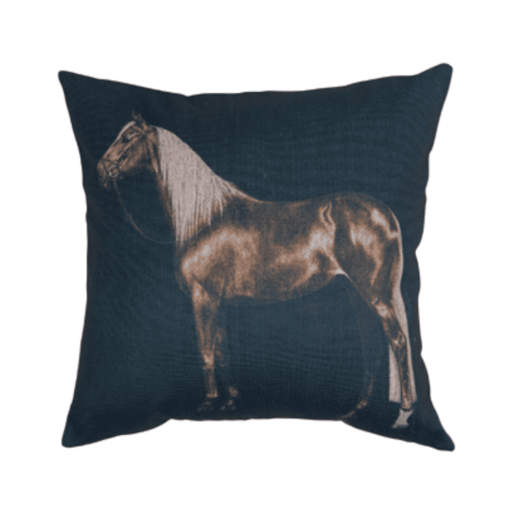Brown horse portrait pillow on black background