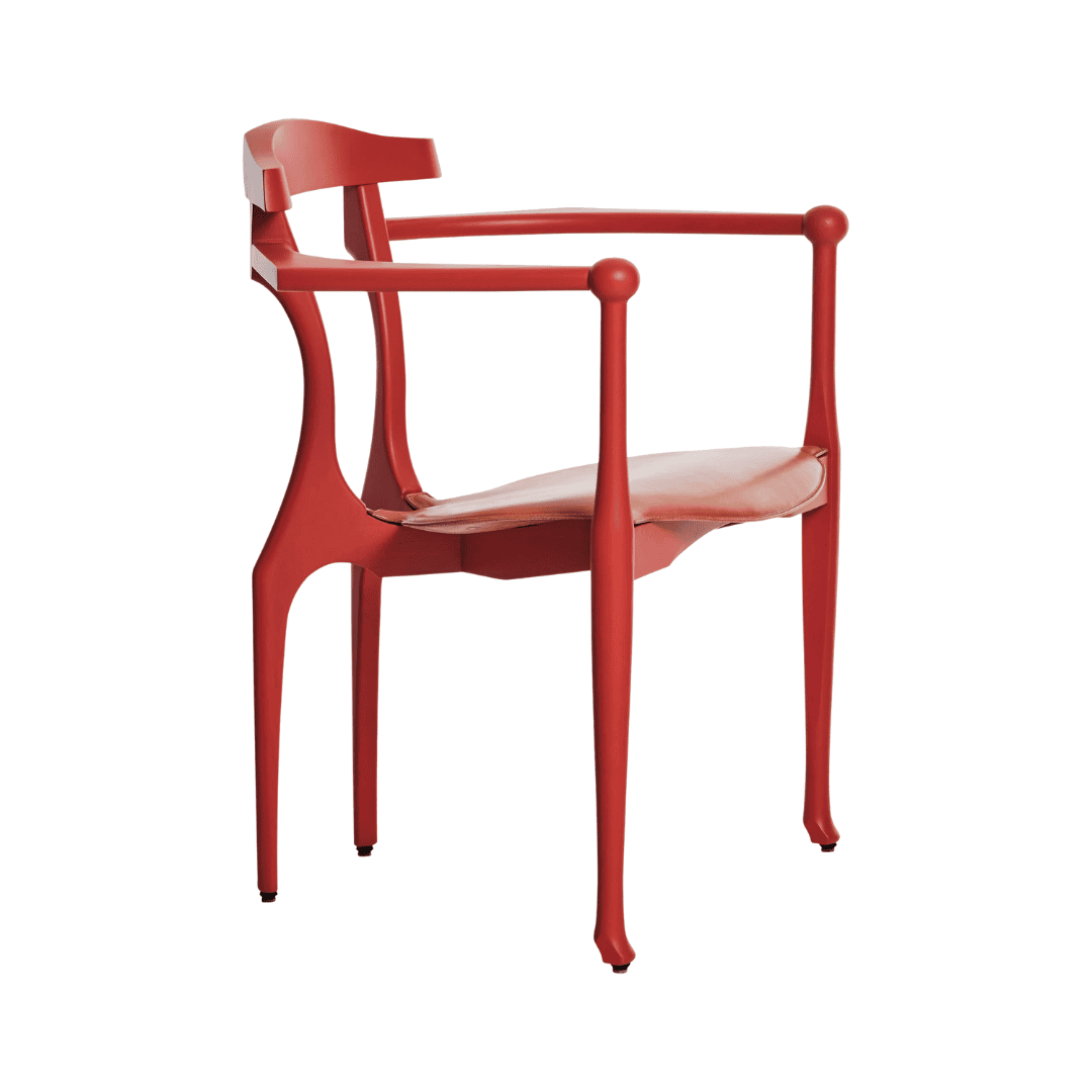 Red Gaulino Easy Lounge Armchair with ash wood frame.
