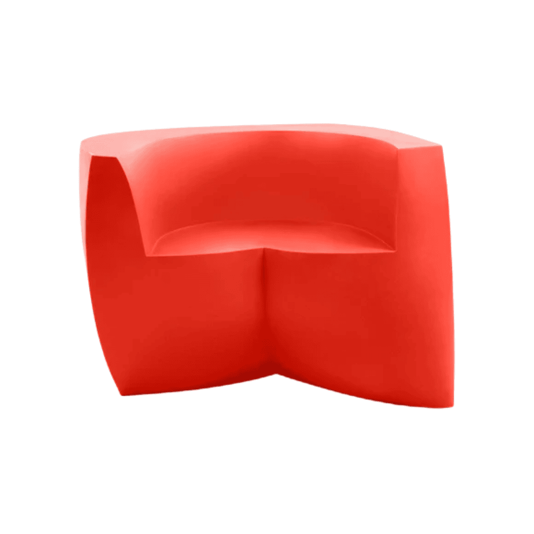 Red Gehry Easy Chair with ribbon-like sculptural form.