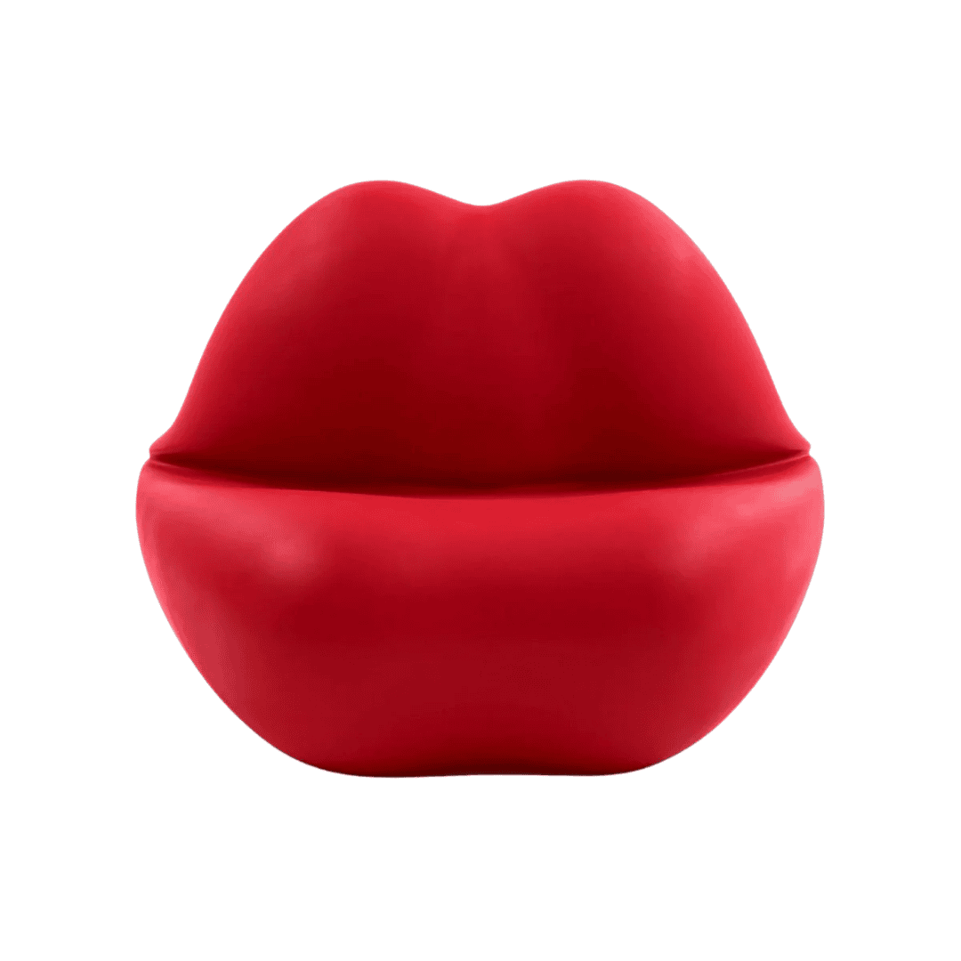 Red Kiss Chair by Heller with sculptural lip-shaped design.