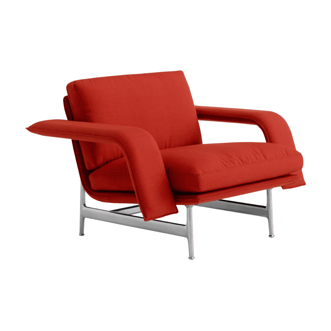 Red Meantime Lounge Chair with low-profile contemporary design.