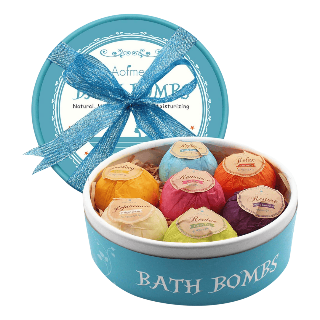 Colourful bath bomb gift set for a relaxing at-home bath and self-care ritual.