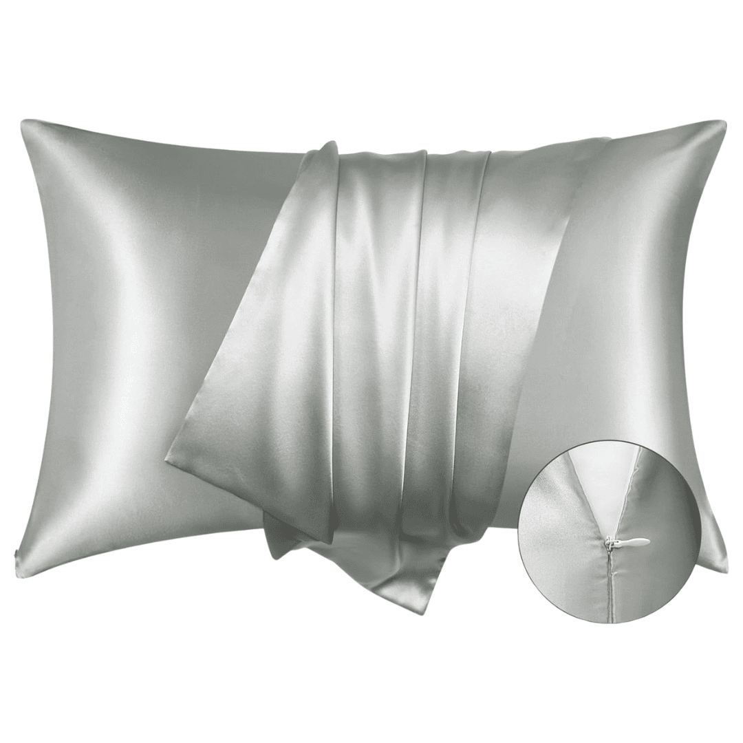 Silver satin pillowcases designed for smooth, comfortable sleep
