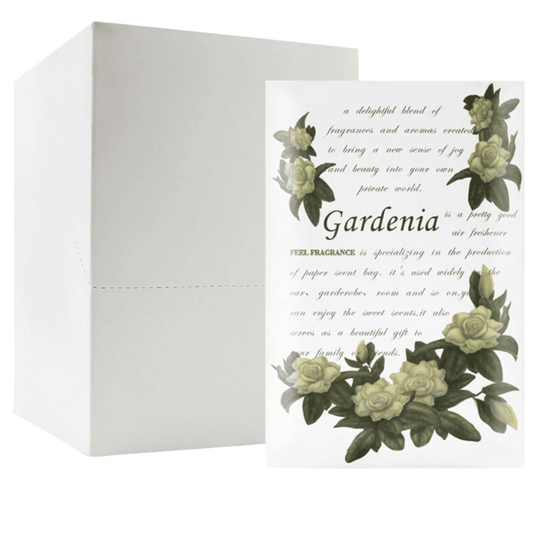 Gardenia scented sachets packaged for drawers and closets