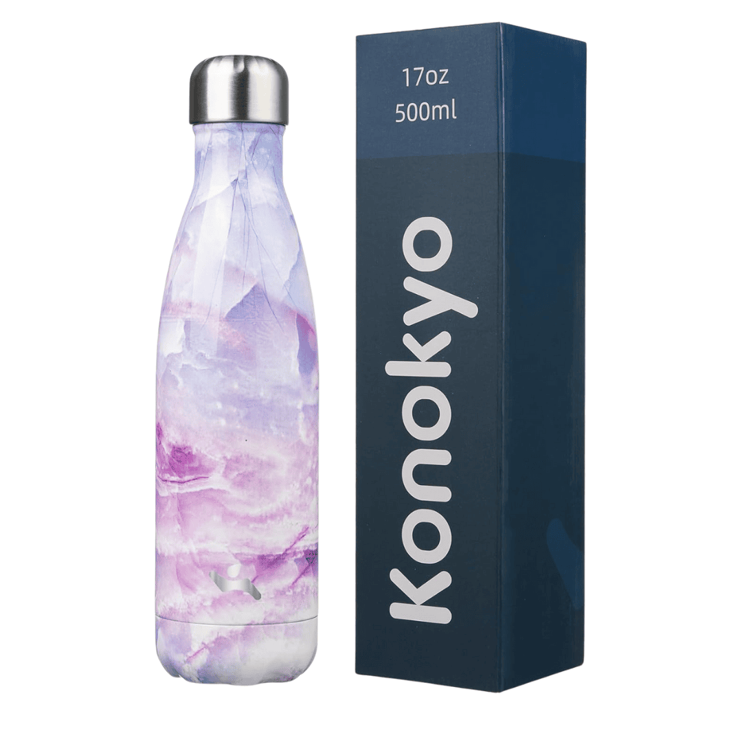 Marble-pattern insulated stainless steel water bottle with gift box