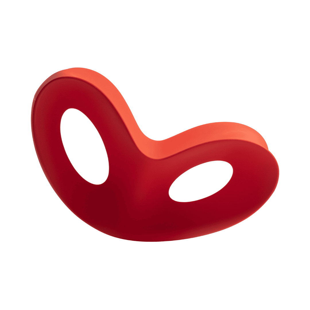 Red Voido Outdoor Rocking Chair with looped sculptural design.
