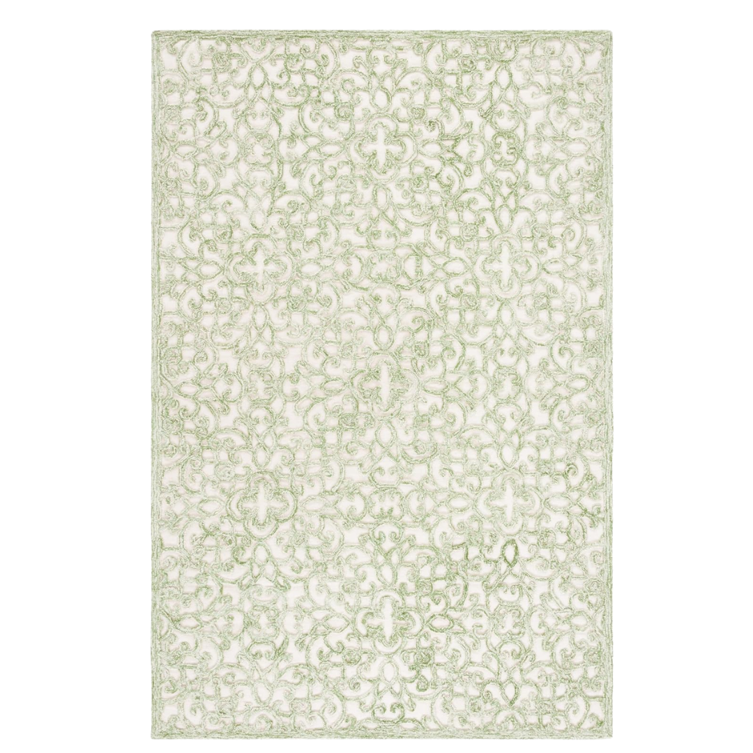 Light sage green patterned area rug with soft texture